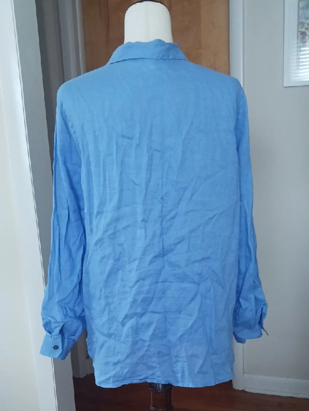 J. Jill Linen Shirt Long Sleeve Button Front With Collar Vneck Blue Sz M - Picture 5 of 9